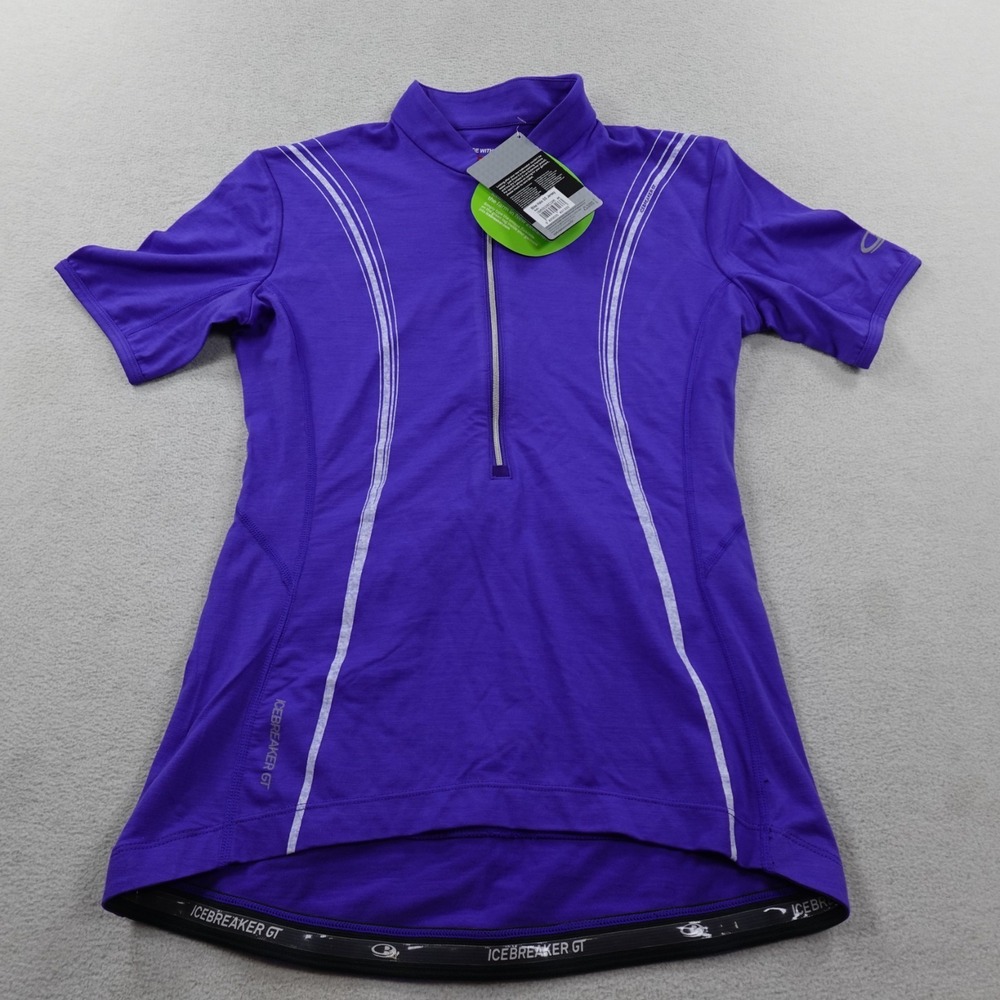 Icebreaker GT Halo Cycling Jersey Shirt Womens Small Purple 1/2 Zip Merino Wool